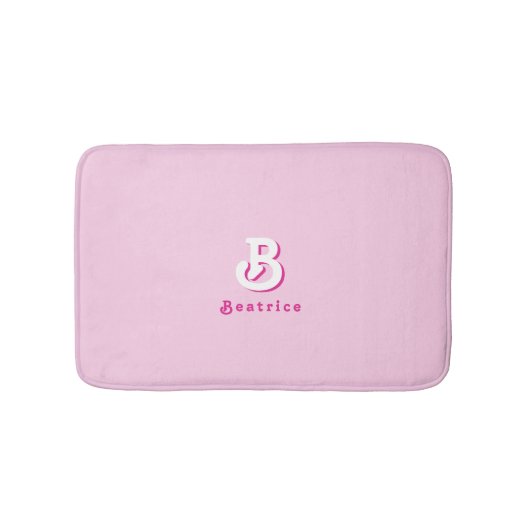 Tapis De Bain Monogramme Rétro Élégant minimal rose et blanc (Devant)