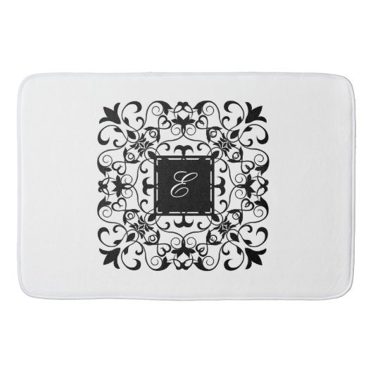 Tapis De Bain Monogramme romantique noir et blanc (Devant)