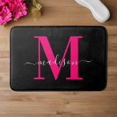 Tapis De Bain Monogramme rose chaud noir et gras Première fille