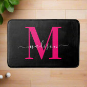 Tapis De Bain Monogramme rose chaud noir et gras Première fille