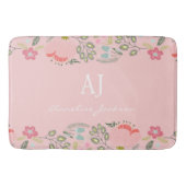 Tapis De Bain monogramme rose floral girly nom personnalisé (Devant)