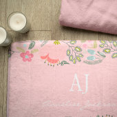 Tapis De Bain monogramme rose floral girly nom personnalisé