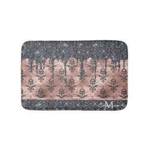 Tapis De Bain Monogramme Rose métallique Gold & Black Parties s