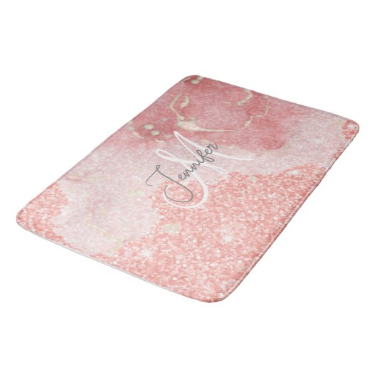 Tapis De Bain Monogramme rose Parties scintillant rose (Angle)