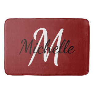 Tapis De Bain Monogramme rouge minimaliste moderne + initial