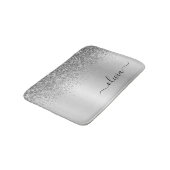 Tapis De Bain Monogramme Script Argent Parties scintillant noire (Angle)