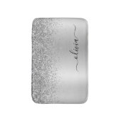 Tapis De Bain Monogramme Script Argent Parties scintillant noire (Devant (Vertical))