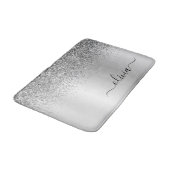 Tapis De Bain Monogramme Script Argent Parties scintillant noire (Angle)