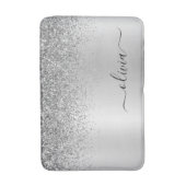 Tapis De Bain Monogramme Script Argent Parties scintillant noire (Devant (Vertical))