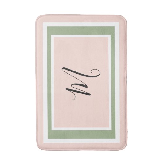 Tapis De Bain Monogramme Script Géométrique Rose Vert Pâle (Devant (Vertical))