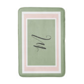 Tapis De Bain Monogramme Script géométrique vert et rose (Devant (Vertical))