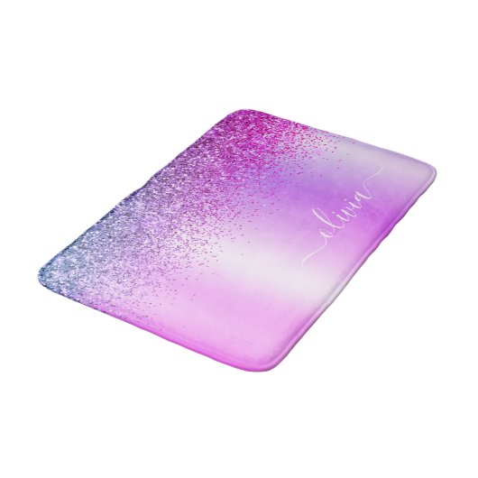 Tapis De Bain Monogramme Script Purple Parties scintillant Nom d (Angle)