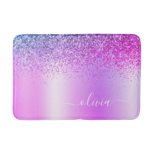 Tapis De Bain Monogramme Script Purple Parties scintillant Nom d