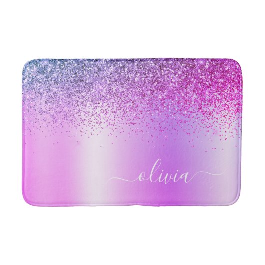 Tapis De Bain Monogramme Script Purple Parties scintillant Nom d (Devant)