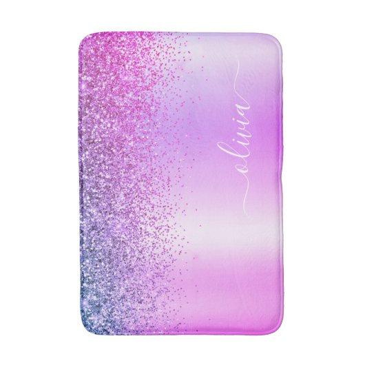 Tapis De Bain Monogramme Script Purple Parties scintillant Nom d (Devant (Vertical))