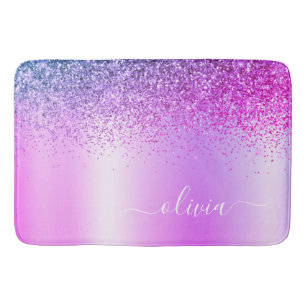 Tapis De Bain Monogramme Script Purple Parties scintillant Nom d