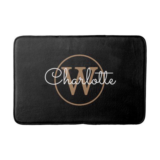 Tapis De Bain Monogramme Stylisme Feminine Script Black Gold (Devant)