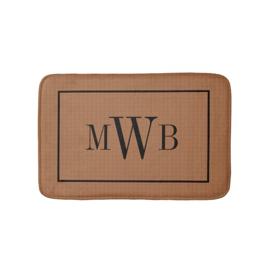 Tapis De Bain Monogramme sur apparence texturée Brown neutre (Devant)