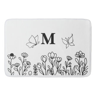 Tapis De Bain Monogramme sur mesure de l'art de la ligne florale