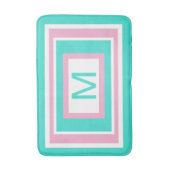Tapis De Bain Monogramme Turquoise Blanc Rose Géométrique (Devant (Vertical))