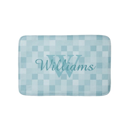 Tapis De Bain Monogramme turquoise bleu mozaïque carreaux motif  (Devant)