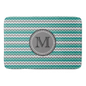 Tapis De Bain Monogramme Turquoise et Grey Chevron Zigzag (Devant)