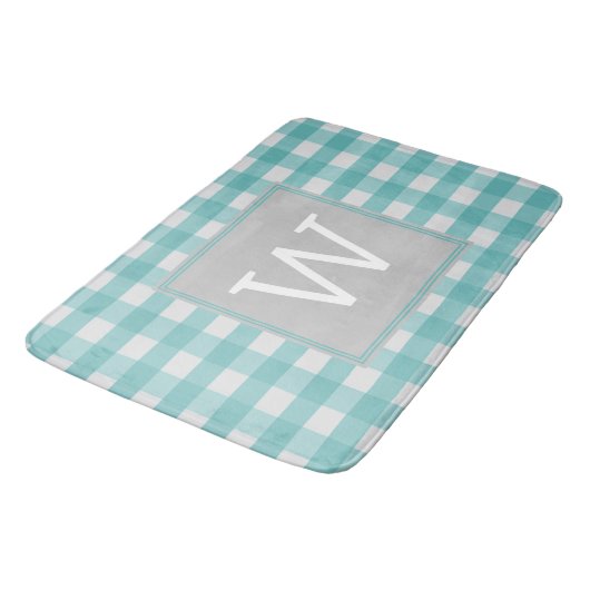 Tapis De Bain Monogramme turquoise Plaid de Buffalo (Angle)