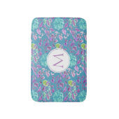 Tapis De Bain Monogramme Turquoise Purple Floral  (Devant (Vertical))