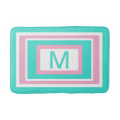 Tapis De Bain Monogramme Turquoise rose blanc Géométrique (Devant)