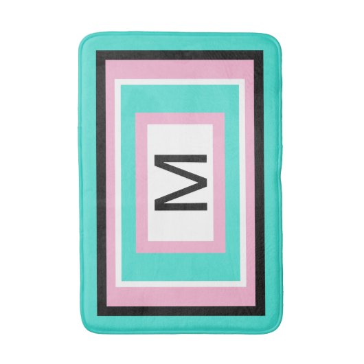 Tapis De Bain Monogramme Turquoise Rose Noir Géométrique (Devant (Vertical))