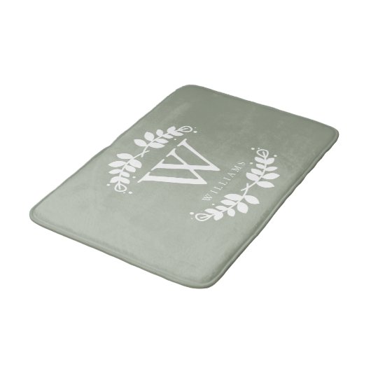 Tapis De Bain Monogramme vert doux Sage (Angle)