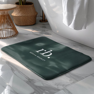 Tapis De Bain Monogramme vert foncé élégant minimaliste moderne