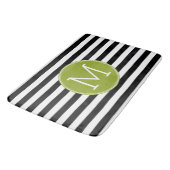 Tapis De Bain Monogramme vert Motif rayé noir et blanc (Angle)