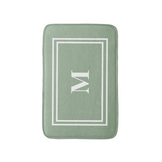 Tapis De Bain Monogramme vert Sage moderne (Devant (Vertical))