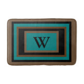 Tapis De Bain Monogramme vert sarcelle noir marron géométrique (Devant)