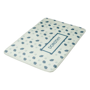 Tapis De Bain Monstère tropicale monogramme feuille sur bleu