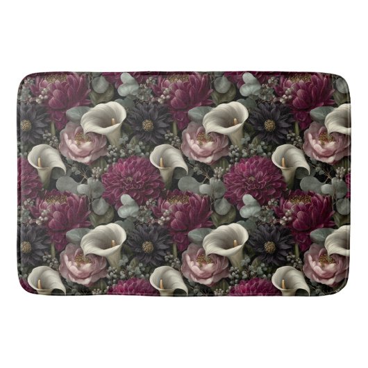 Tapis De Bain Moody Floral Pattern with Dahlias and Calla Lilies (Devant)