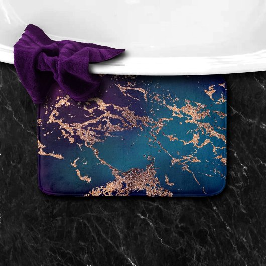 Tapis De Bain Moody Luxe Marble | Profond violet et Turquoise or