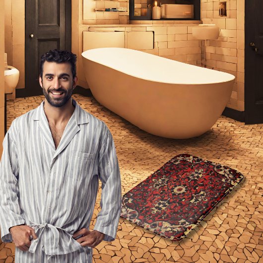 Tapis De Bain Moquette persane look rouge foncé et crème