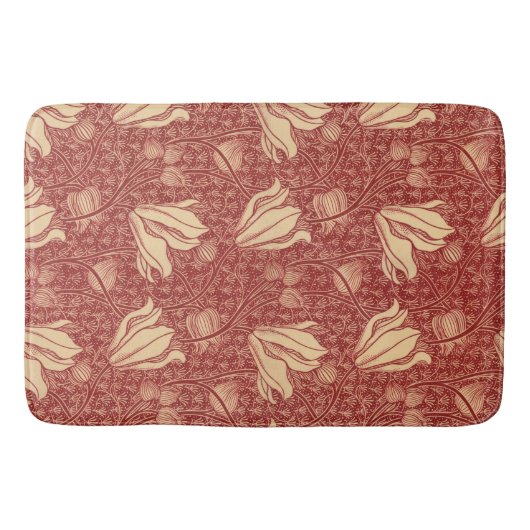Tapis De Bain Morris Inspiré Lily Flower Botanique Rouge Textile (Devant)