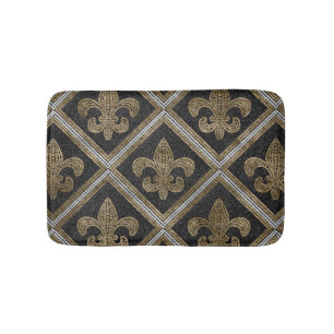 Tapis De Bain Mosaïque de fleur de lis motif noir et or