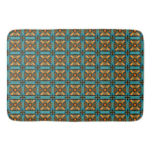 Tapis De Bain Mosaïque décorative bleu jaune orange