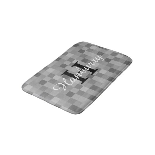 Tapis De Bain Mosaïque grise monogramme carreaux motif bain mat (Angle)