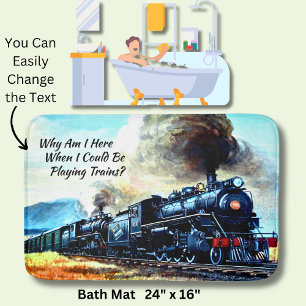 Tapis De Bain Moteurs de locomotives à vapeur avec texte 