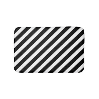Tapis De Bain motif à bandes diagonales noir et blanc