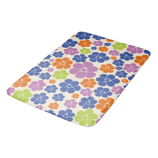 Tapis De Bain Motif à fleurs - Bleu, Orange, Violet, Vert (Angle)