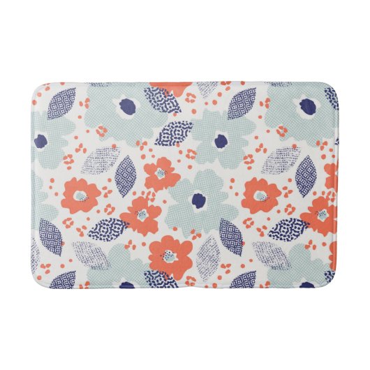 Tapis De Bain Motif à fleurs moderne orange et bleu (Devant)