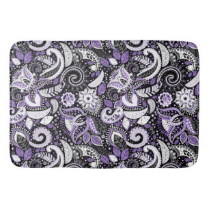 Tapis De Bain Motif à impression paisley violet blanc noir