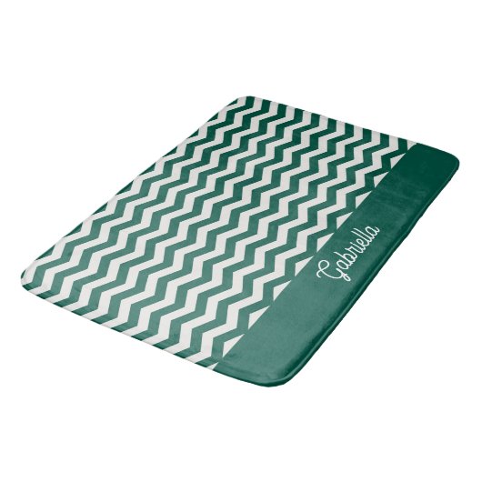 Tapis De Bain Motif à rayures zig zag chevron vert sarcelle (Angle)