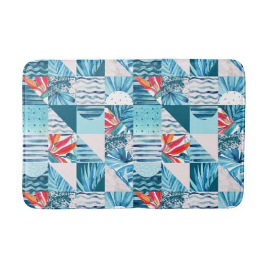 Tapis De Bain Motif abstrait géométrique turquoise tropical (Devant)